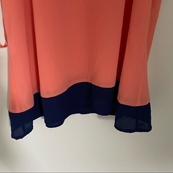 Impeccable Pig Tank Top Peach Orange Navy Blue Color Block Flowy Straps Solid - Picture 3 of 9